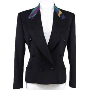 GIANNI VERSACE Jacket Blazer Double Breasted Wool Black Long Sleeve 4 38 VINTAGE